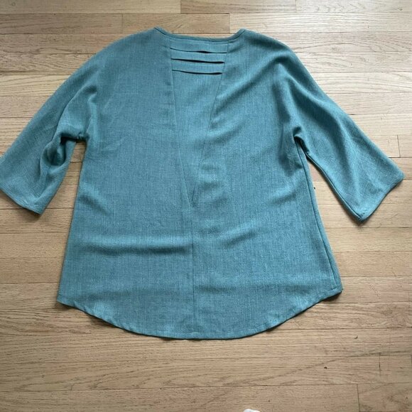 Emmelle Women's Blouse Top Round Neck Short Sleeve Pullover Solid Green Size 0 - Picture 3 of 6